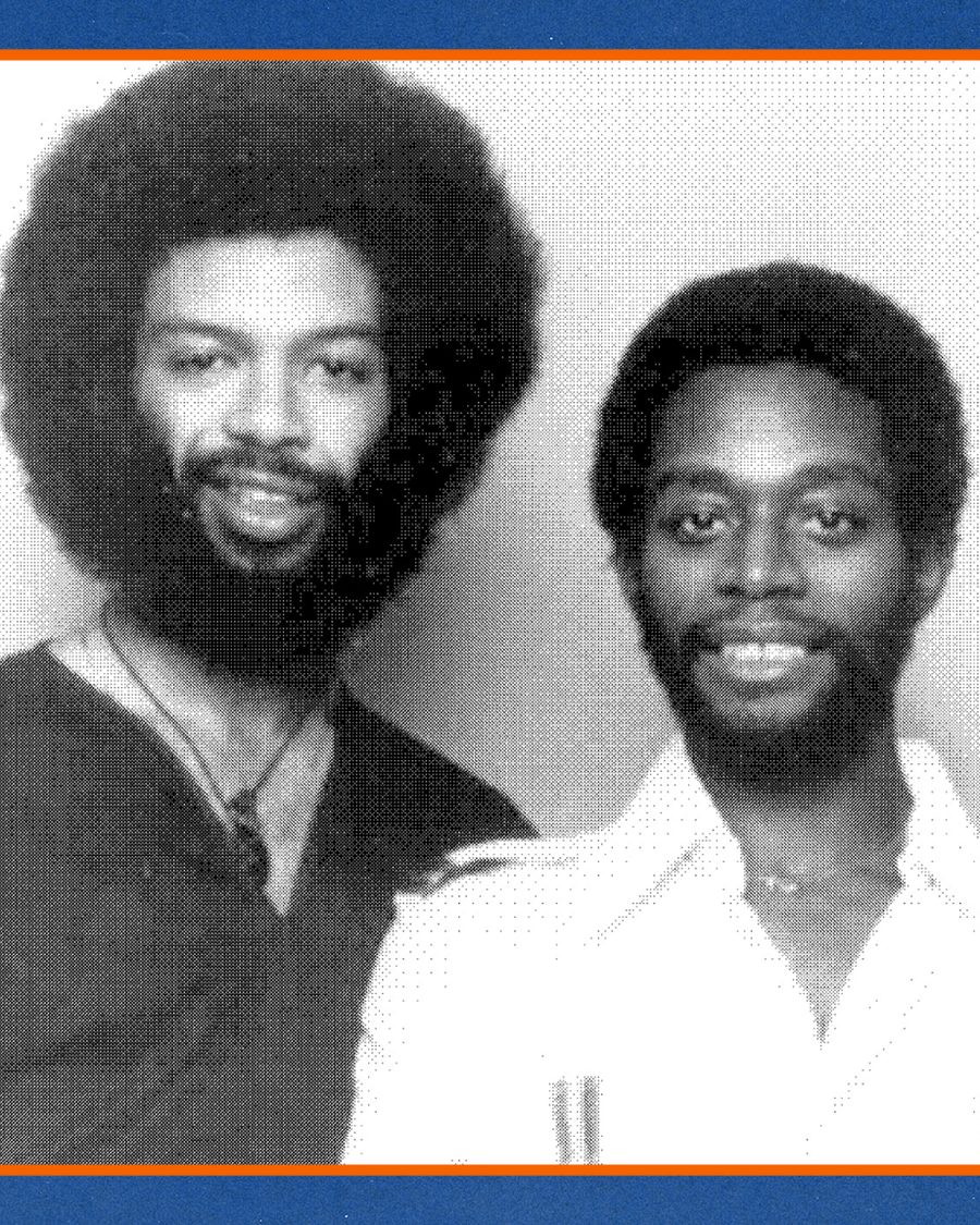 Black-and-white portrait of Gil Scott-Heron and Brian Jackson, framed on a blue background - the official event image