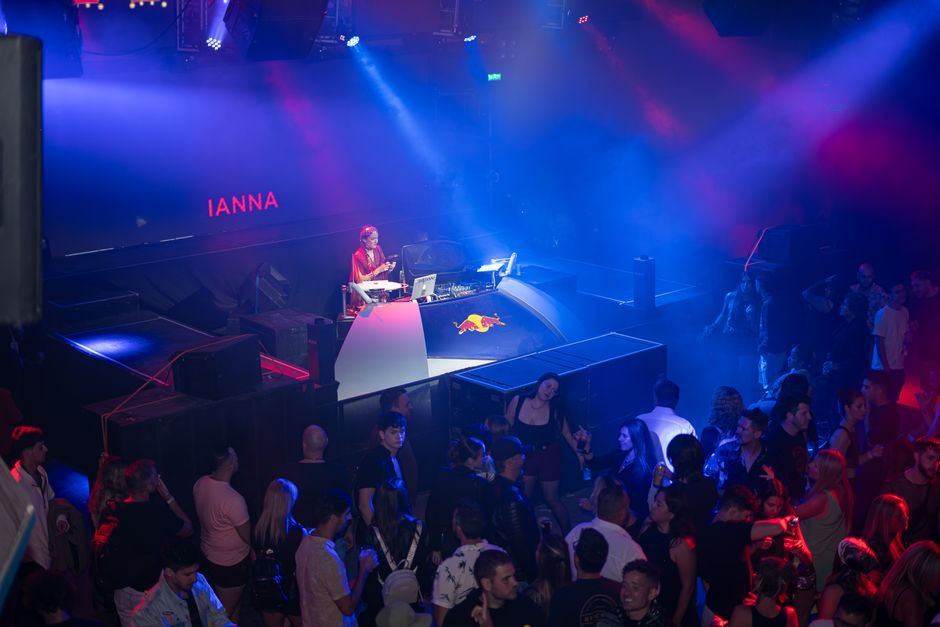 A blurred, colourful club scene at night